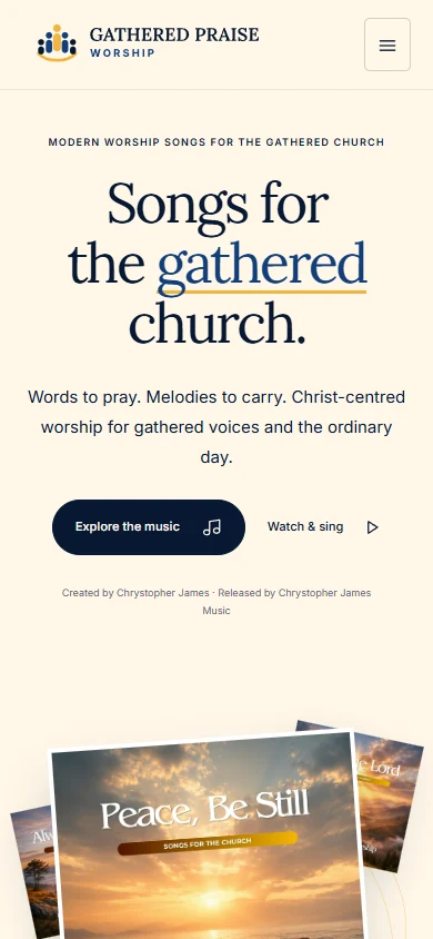 Gathered Praise Worship website on a phone